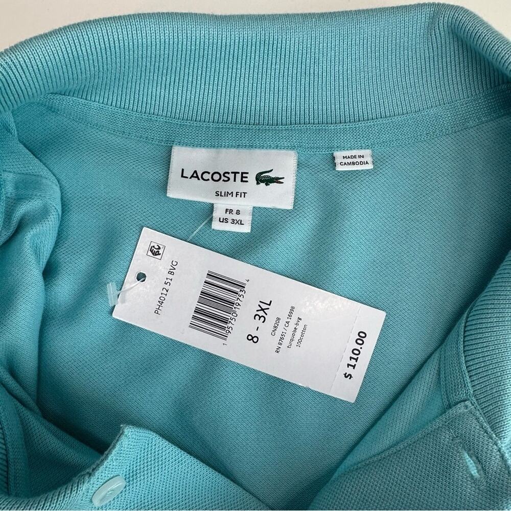 NWT | Lacoste | Logo Slim FIt Polo Shirt | Turquoise | 8 || 3XL - Picture 5 of 13